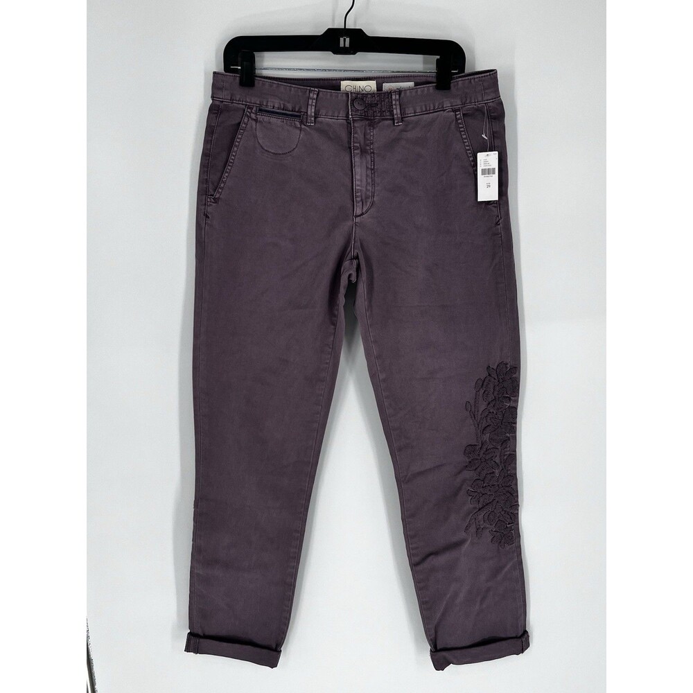 Anthropologie CHINO Relaxed Pants Womens 29 Lilac Floral Embroidered NWT